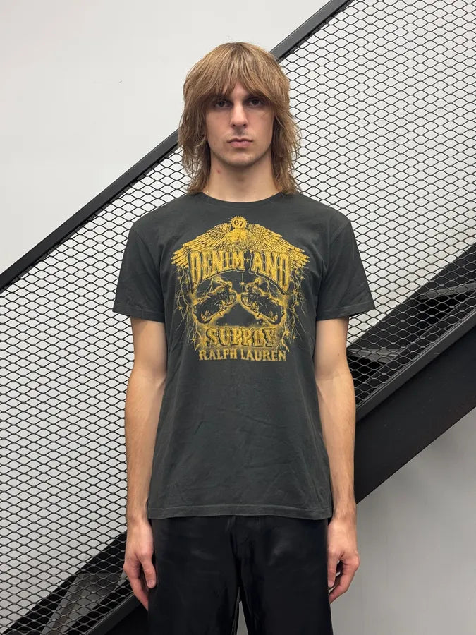 2010s Ralph Lauren Yellow Black Biker Graphic T-Shirt VhtJnsp 0