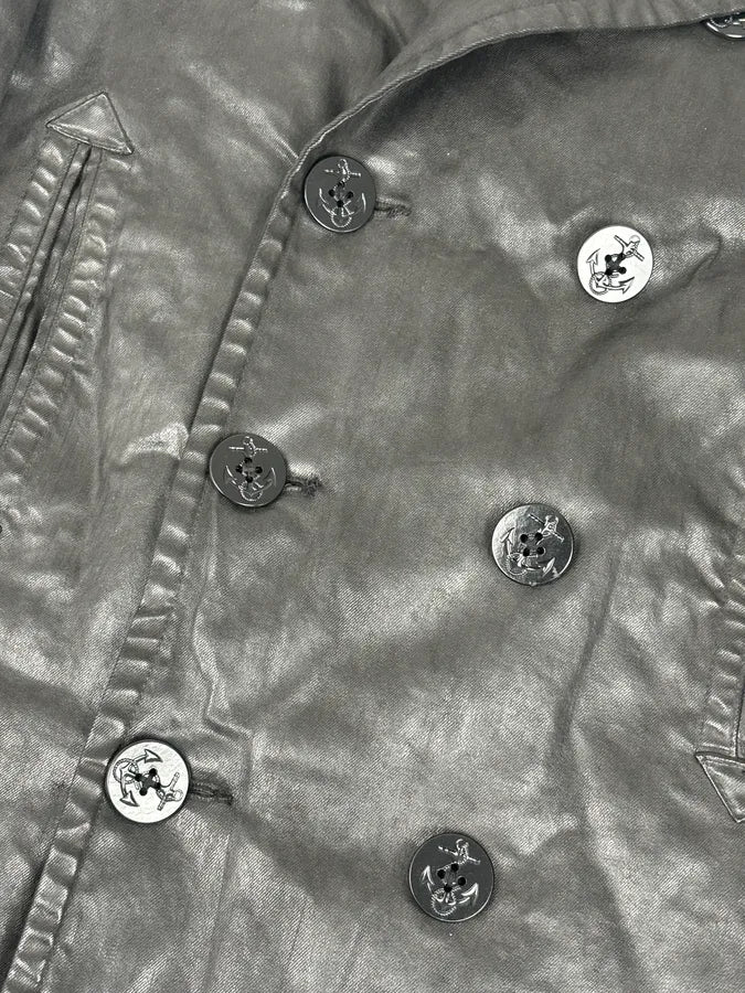 AW2015 Ralph Lauren Black Officer Waxed Double-Breasted Coat ZEgUFtb 8
