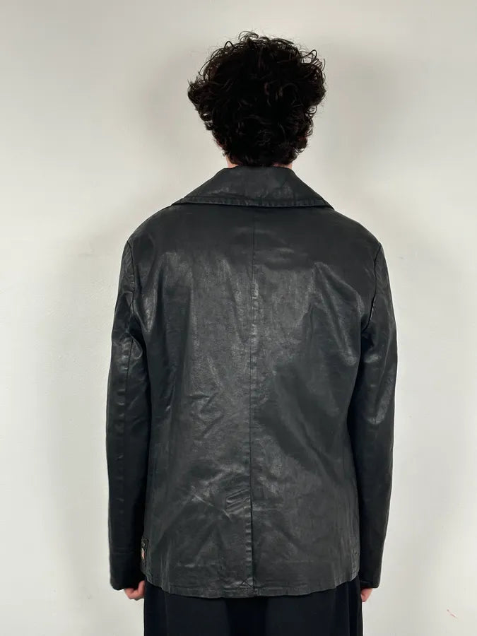AW2015 Ralph Lauren Black Officer Waxed Double-Breasted Coat ZEgUFtb 2