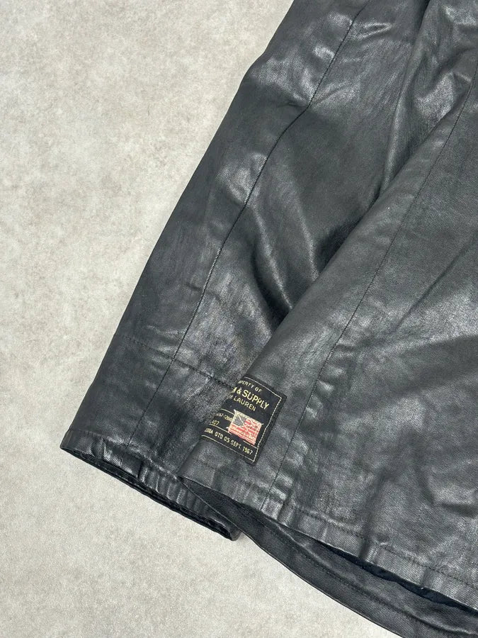 AW2015 Ralph Lauren Black Officer Waxed Double-Breasted Coat ZEgUFtb 7