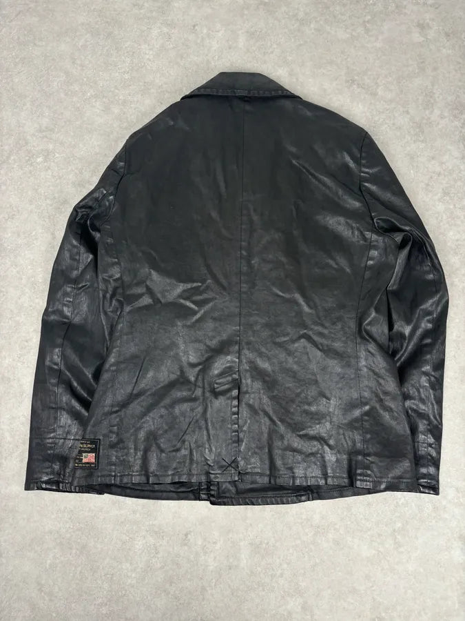 AW2015 Ralph Lauren Black Officer Waxed Double-Breasted Coat ZEgUFtb 4