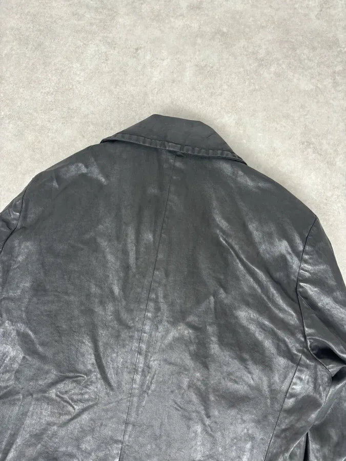 AW2015 Ralph Lauren Black Officer Waxed Double-Breasted Coat ZEgUFtb 5