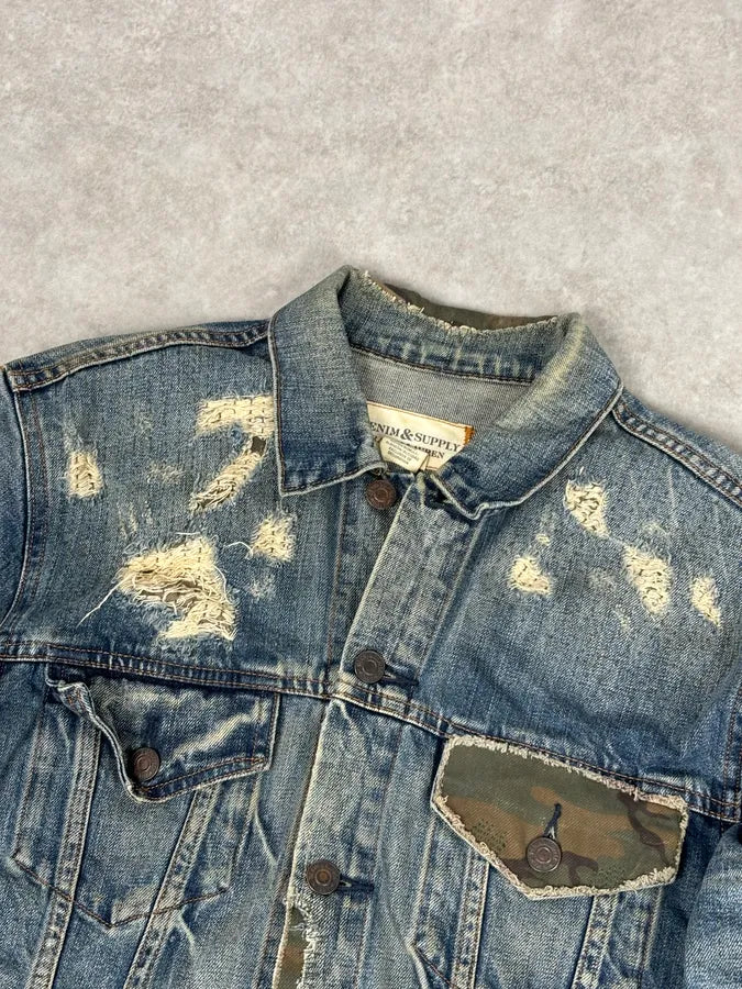2010s Ralph Lauren Blue Camo Distressed Denim Jacket kIHEVDb 4