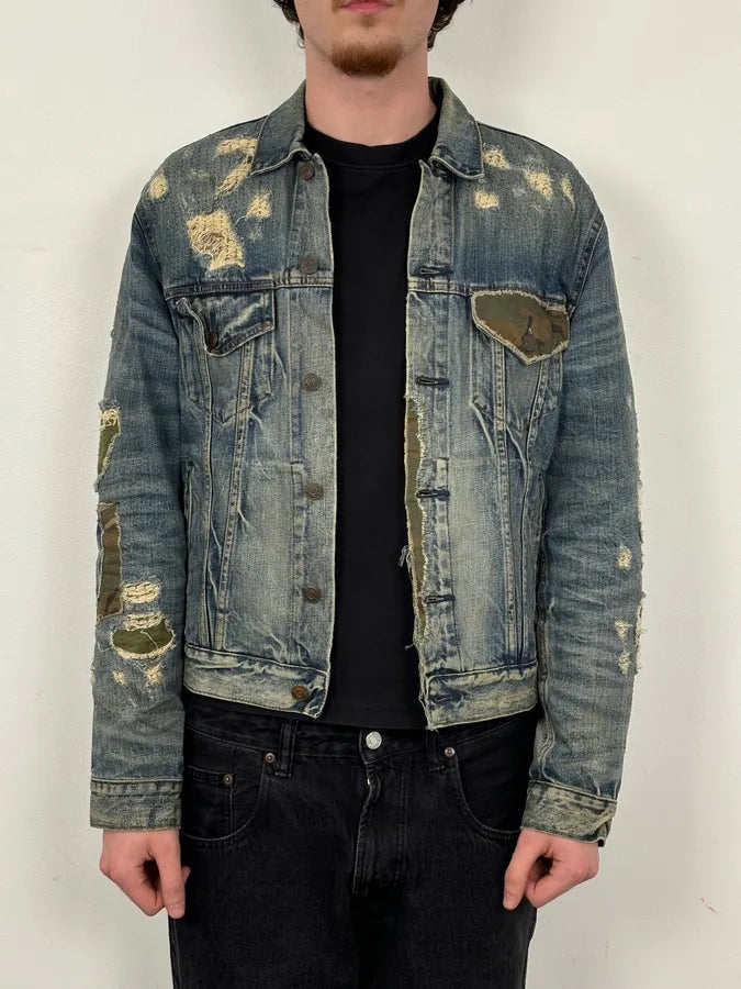 2010s Ralph Lauren Blue Camo Distressed Denim Jacket kIHEVDb 2