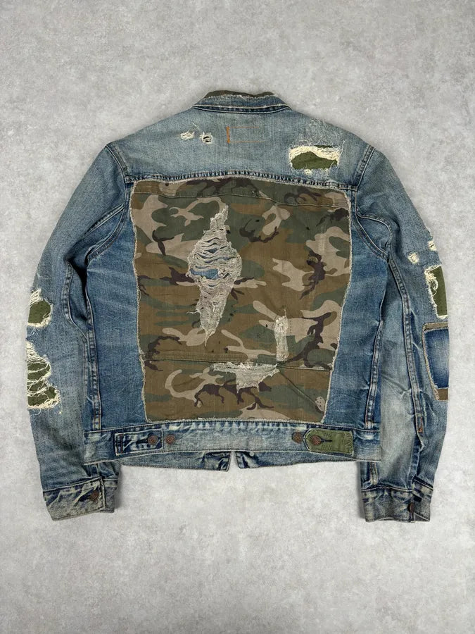 2010s Ralph Lauren Blue Camo Distressed Denim Jacket kIHEVDb 1
