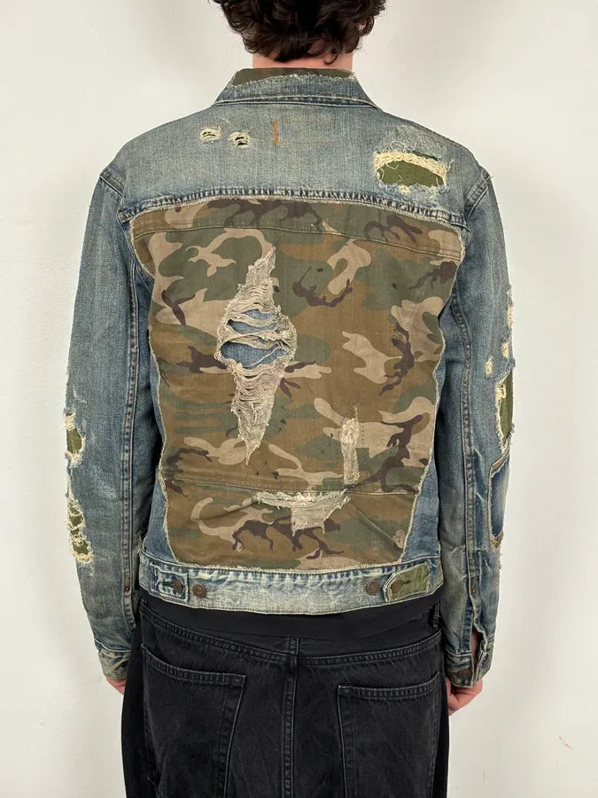 2010s Ralph Lauren Blue Camo Distressed Denim Jacket kIHEVDb 3