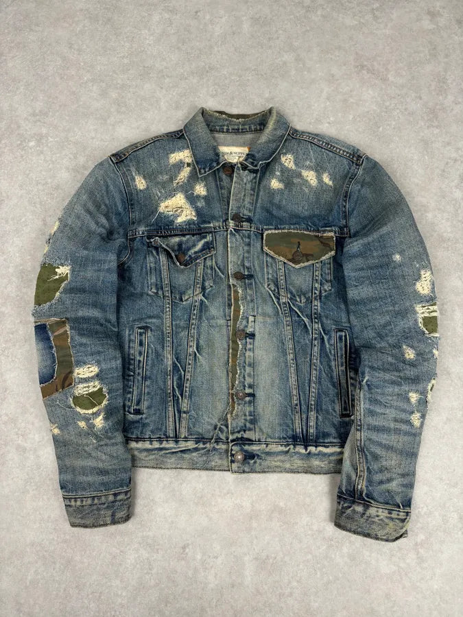 2010s Ralph Lauren Blue Camo Distressed Denim Jacket kIHEVDb 0