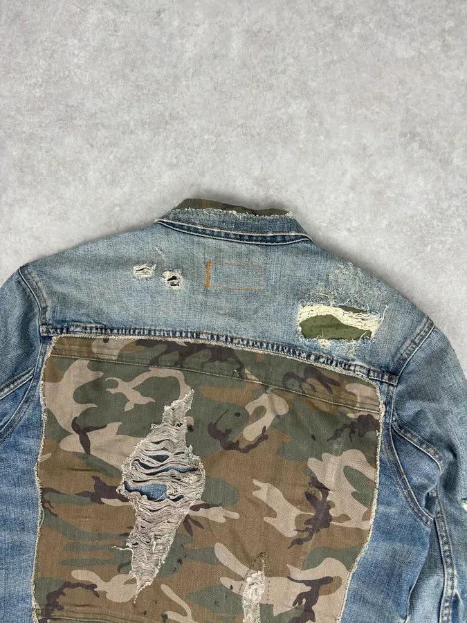 2010s Ralph Lauren Blue Camo Distressed Denim Jacket kIHEVDb 5