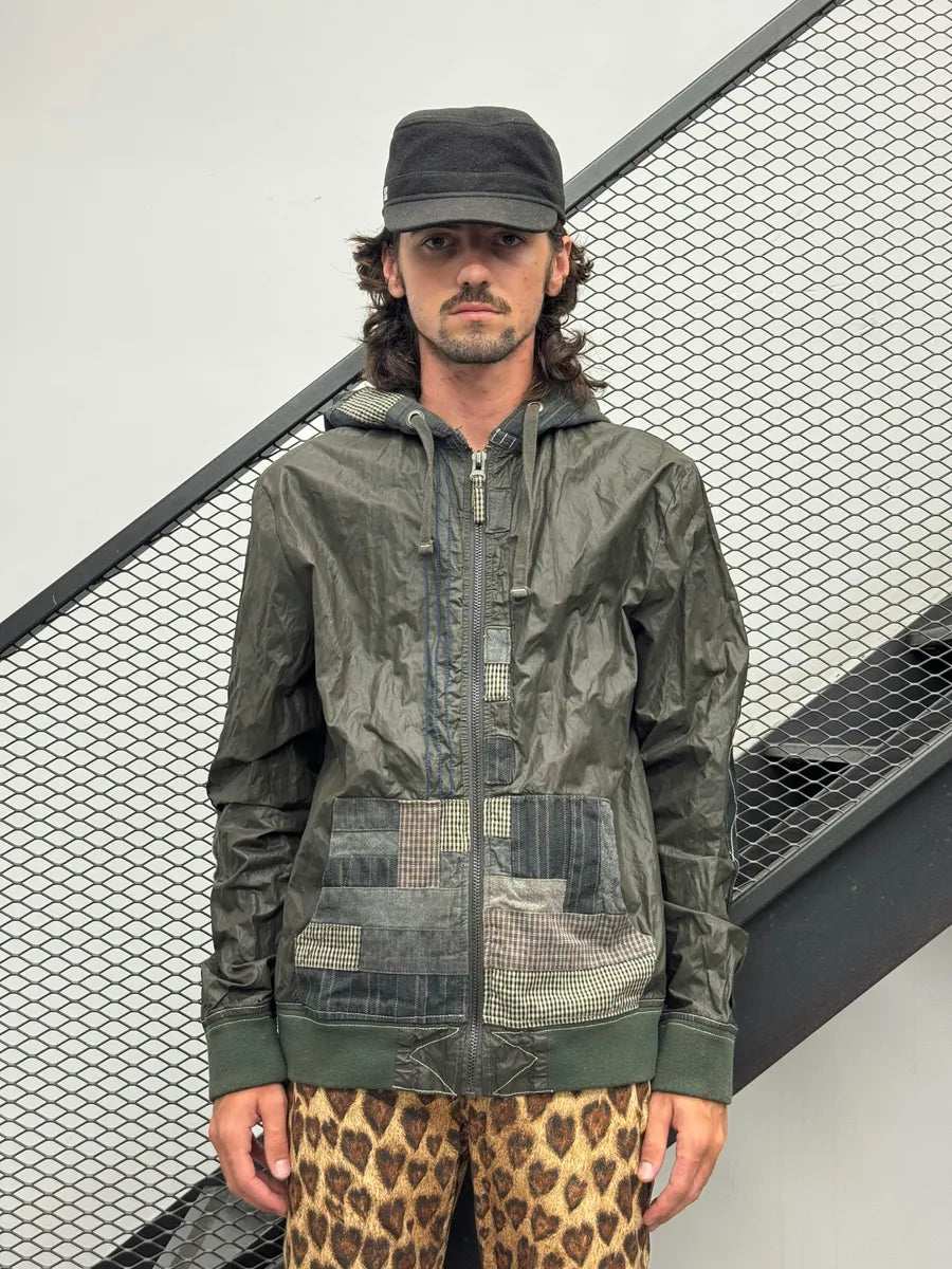 Desigual Olive Nylon Patchwork Hooded Windbreaker Jacket zUWNlHF 0