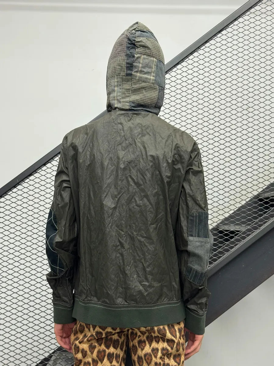 Desigual Olive Nylon Patchwork Hooded Windbreaker Jacket zUWNlHF 1
