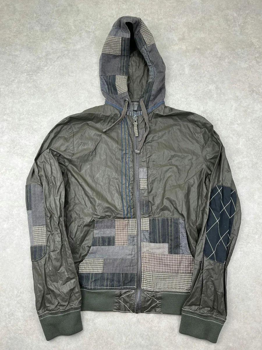 Desigual Olive Nylon Patchwork Hooded Windbreaker Jacket zUWNlHF 2