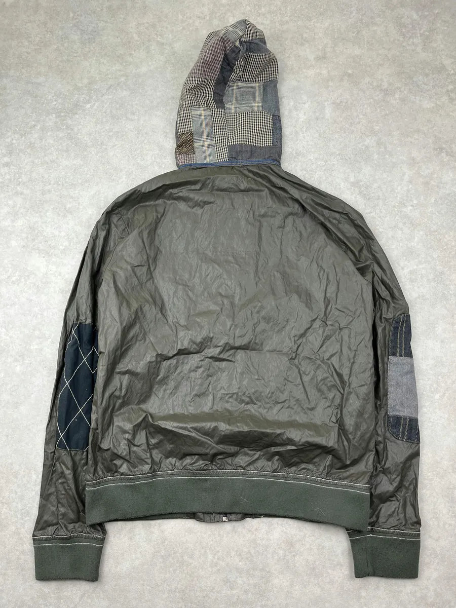 Desigual Olive Nylon Patchwork Hooded Windbreaker Jacket zUWNlHF 3