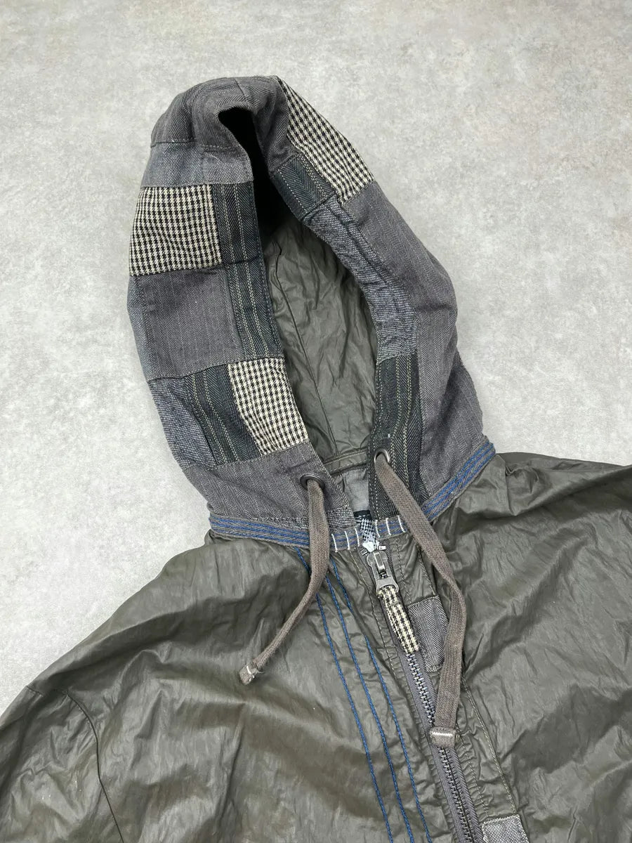 Desigual Olive Nylon Patchwork Hooded Windbreaker Jacket zUWNlHF 4