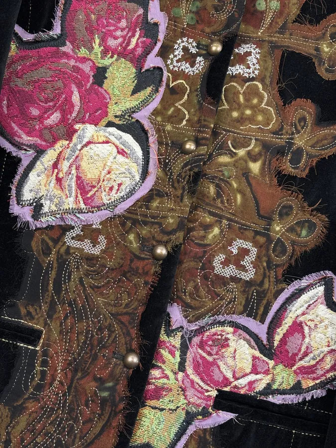 AW2011 Desigual by Christian Lacroix Black Velvet Embroidered Floral Jacket WGsZkgS 8