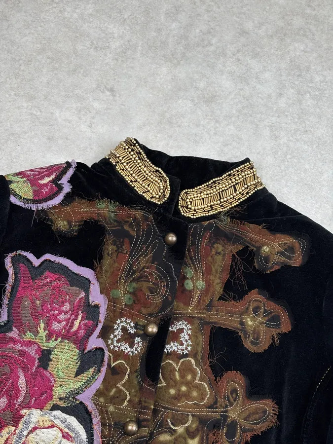 AW2011 Desigual by Christian Lacroix Black Velvet Embroidered Floral Jacket WGsZkgS 4