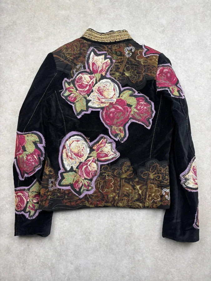 AW2011 Desigual by Christian Lacroix Black Velvet Embroidered Floral Jacket WGsZkgS 5