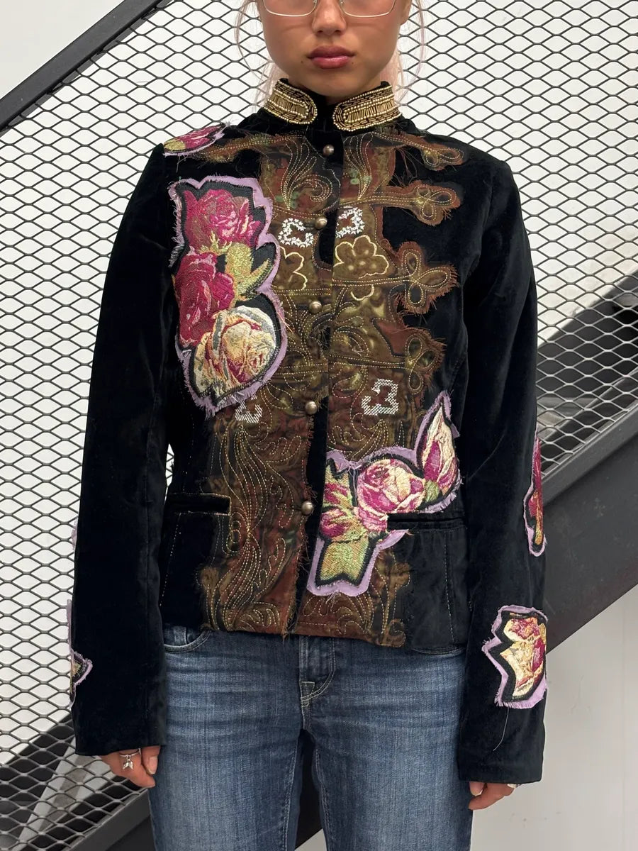 AW2011 Desigual by Christian Lacroix Black Velvet Embroidered Floral Jacket WGsZkgS 0