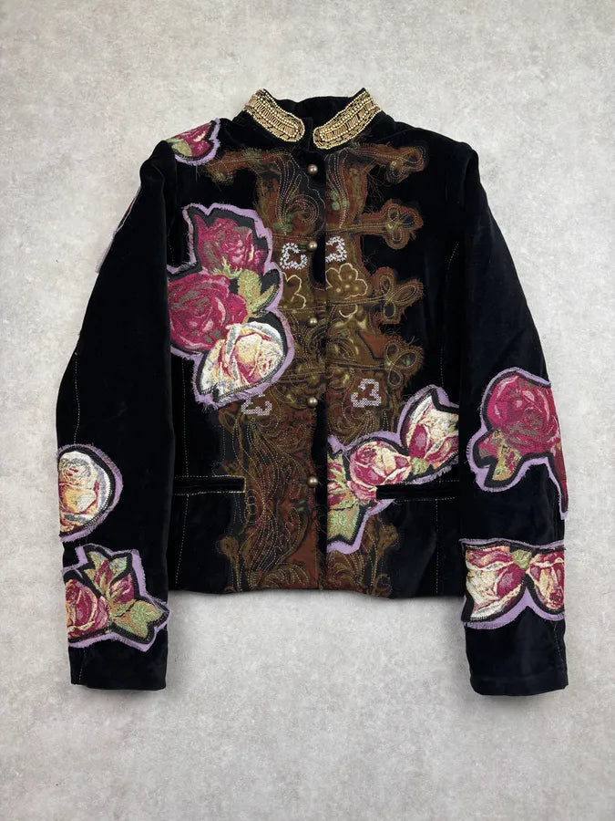 AW2011 Desigual by Christian Lacroix Black Velvet Embroidered Floral Jacket WGsZkgS 2