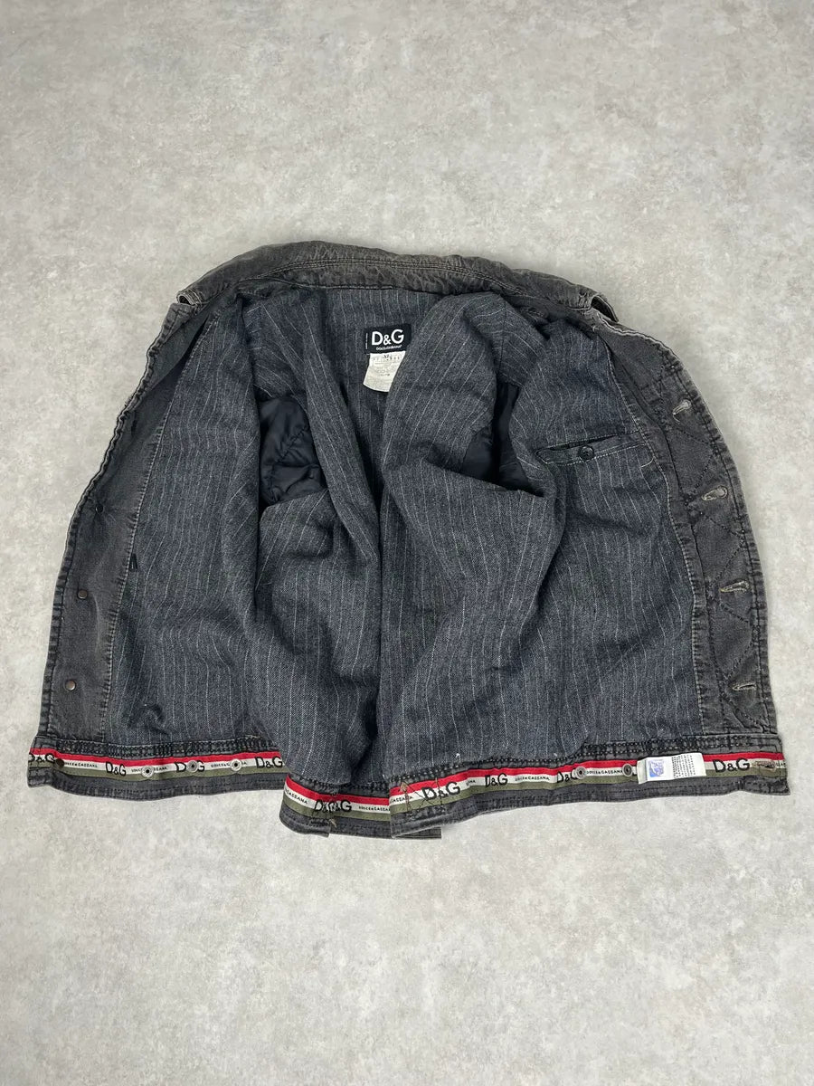 AW2004 Dolce & Gabbana Grey Denim Pocket Straps Jacket QaXDBEc 8