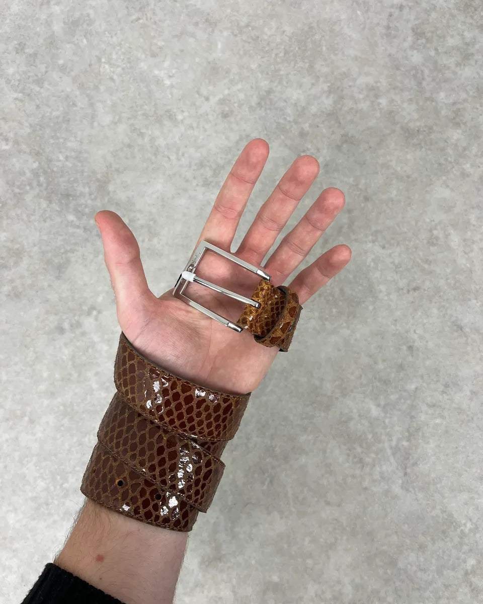 Pierre Cardin Python Brown Leather Belt DYmSrTX 2