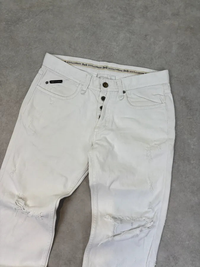 SS2004 Dolce & Gabbana Distressed White Denim Jeans GJYzktm 5