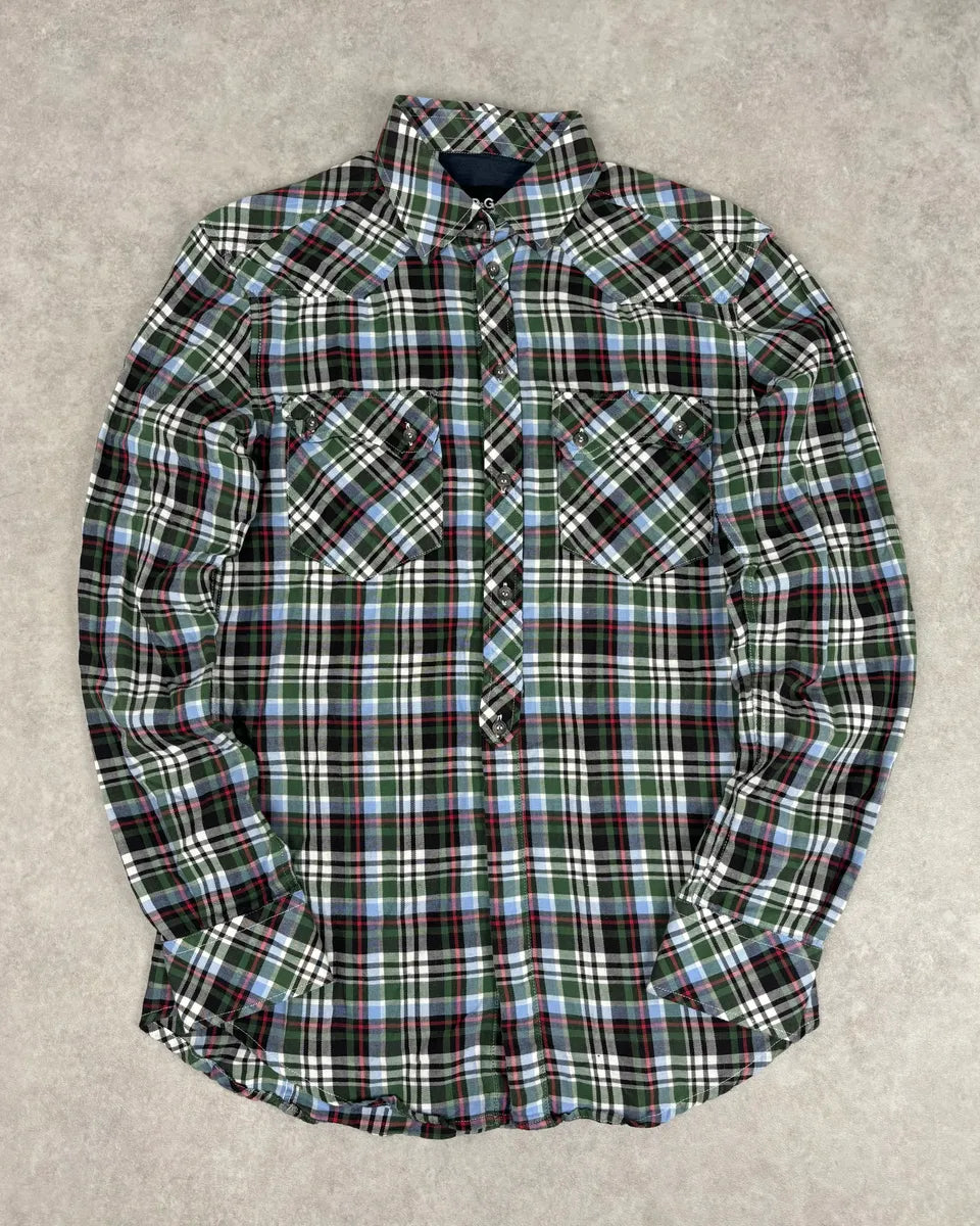 AW2008 Dolce & Gabbana Green Tartan Checkered Western Shirt  UXUwsdP 0