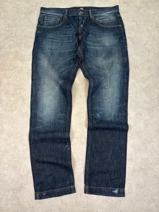 AW2006 Dolce & Gabbana Loose Navy Faded Denim Jeans VQKkSgR 0