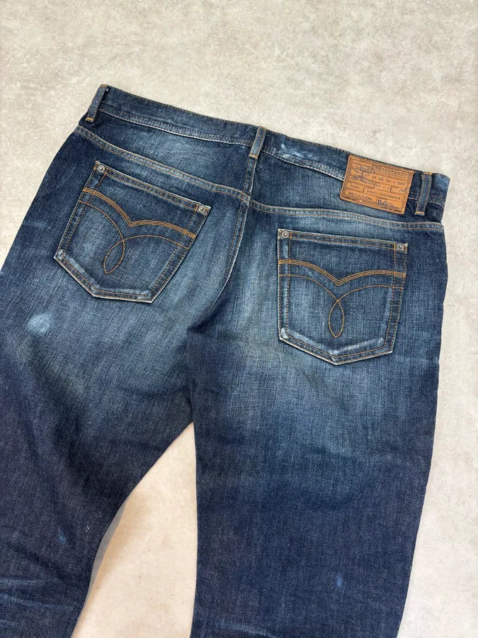 AW2006 Dolce & Gabbana Loose Navy Faded Denim Jeans VQKkSgR 6