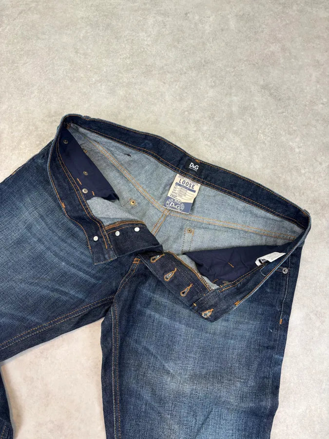 AW2006 Dolce & Gabbana Loose Navy Faded Denim Jeans VQKkSgR 8