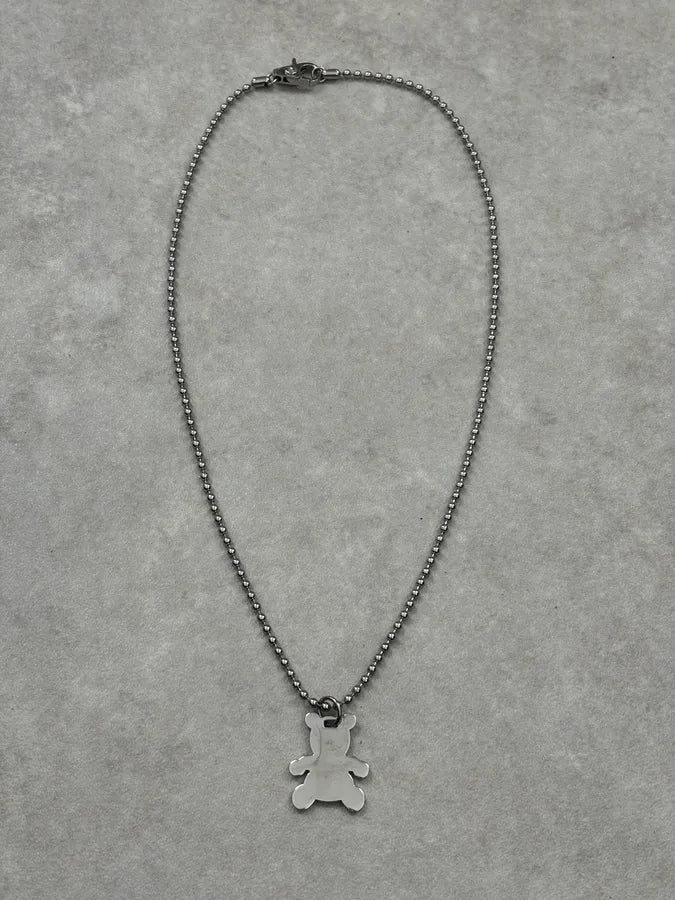 2000s Dolce & Gabbana Silver Steel Teddy Bear Pendant Ball Chain Necklace IhlpebG 2
