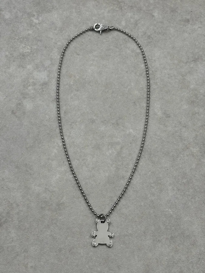 2000s Dolce & Gabbana Silver Steel Teddy Bear Pendant Ball Chain Necklace IhlpebG 0