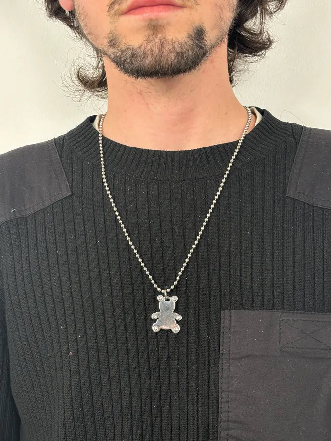 2000s Dolce & Gabbana Silver Steel Teddy Bear Pendant Ball Chain Necklace IhlpebG 1