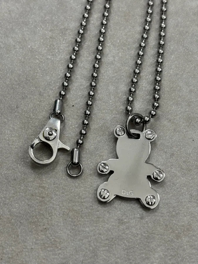 2000s Dolce & Gabbana Silver Steel Teddy Bear Pendant Ball Chain Necklace IhlpebG 8