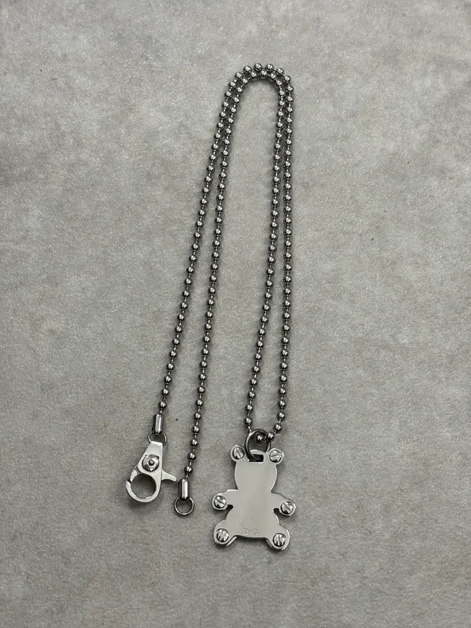 2000s Dolce & Gabbana Silver Steel Teddy Bear Pendant Ball Chain Necklace IhlpebG 7