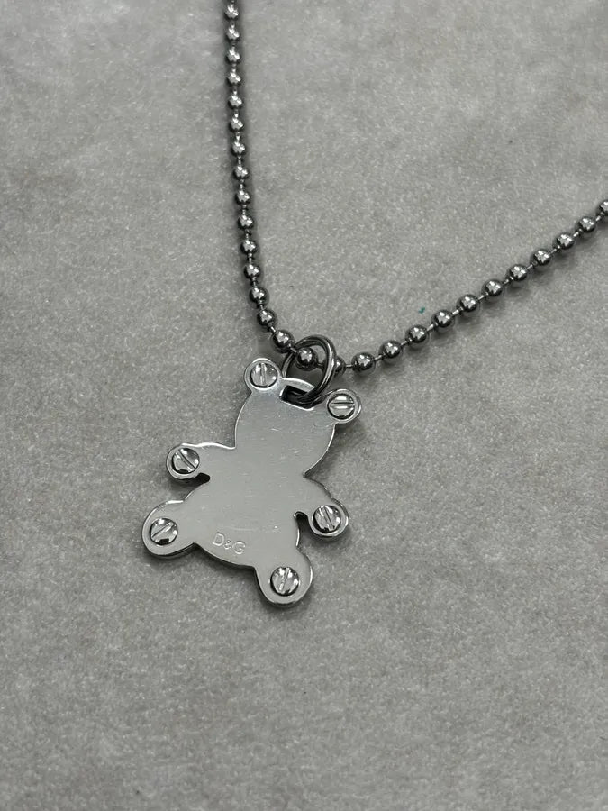 2000s Dolce & Gabbana Silver Steel Teddy Bear Pendant Ball Chain Necklace IhlpebG 3