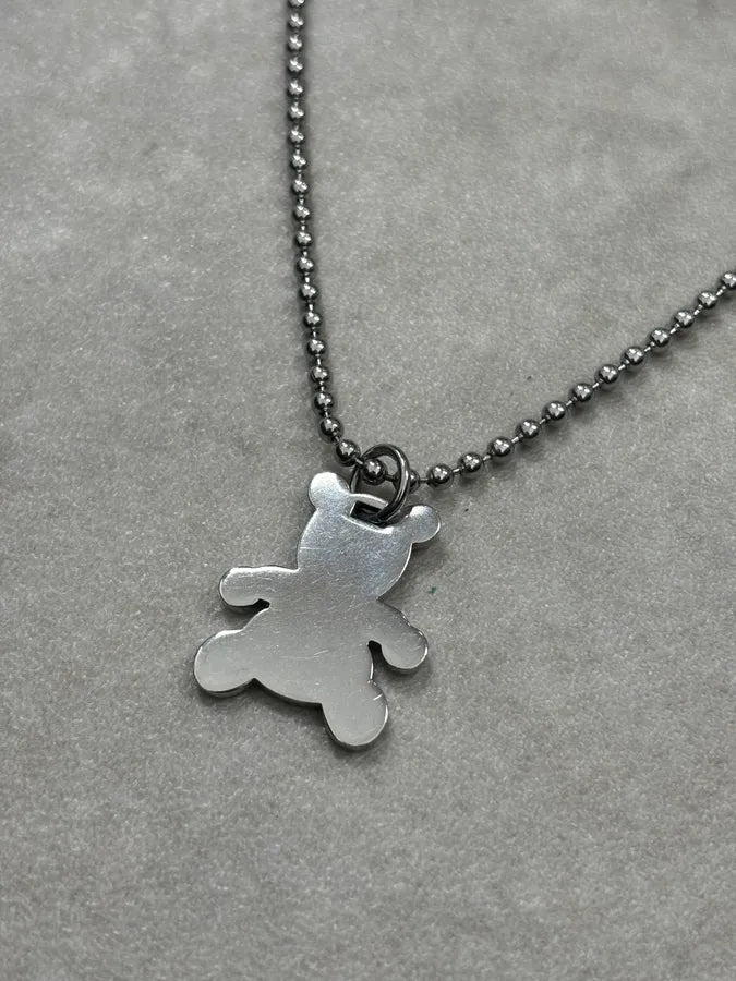 2000s Dolce & Gabbana Silver Steel Teddy Bear Pendant Ball Chain Necklace IhlpebG 4