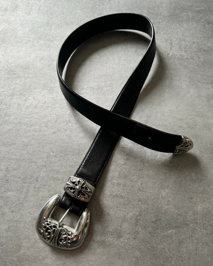 Chrome Hearts Black Leather Silver Rock Belt (OS) - 1