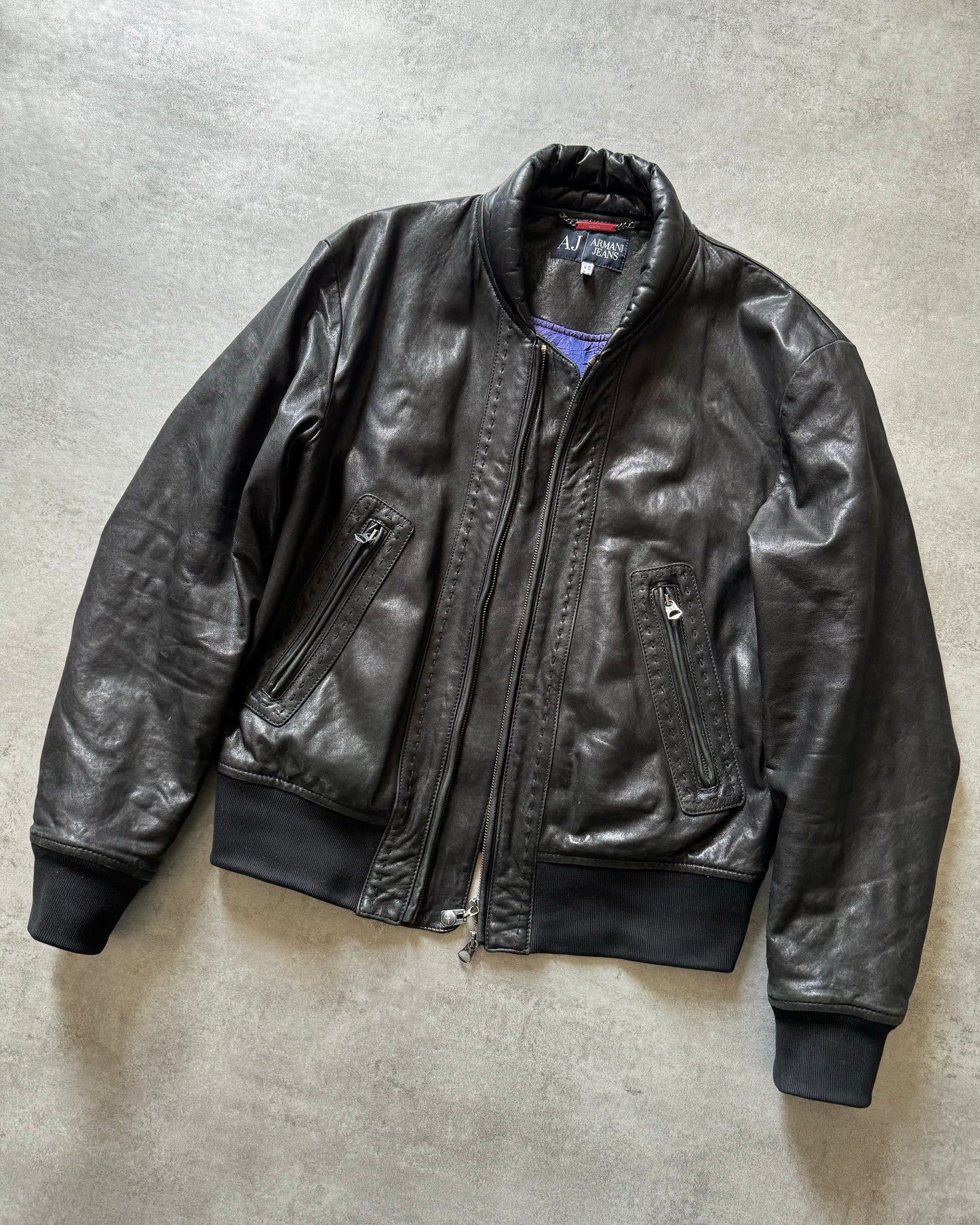 1990s Armani Shawl Bomber Leather Jacket  (L) - 8