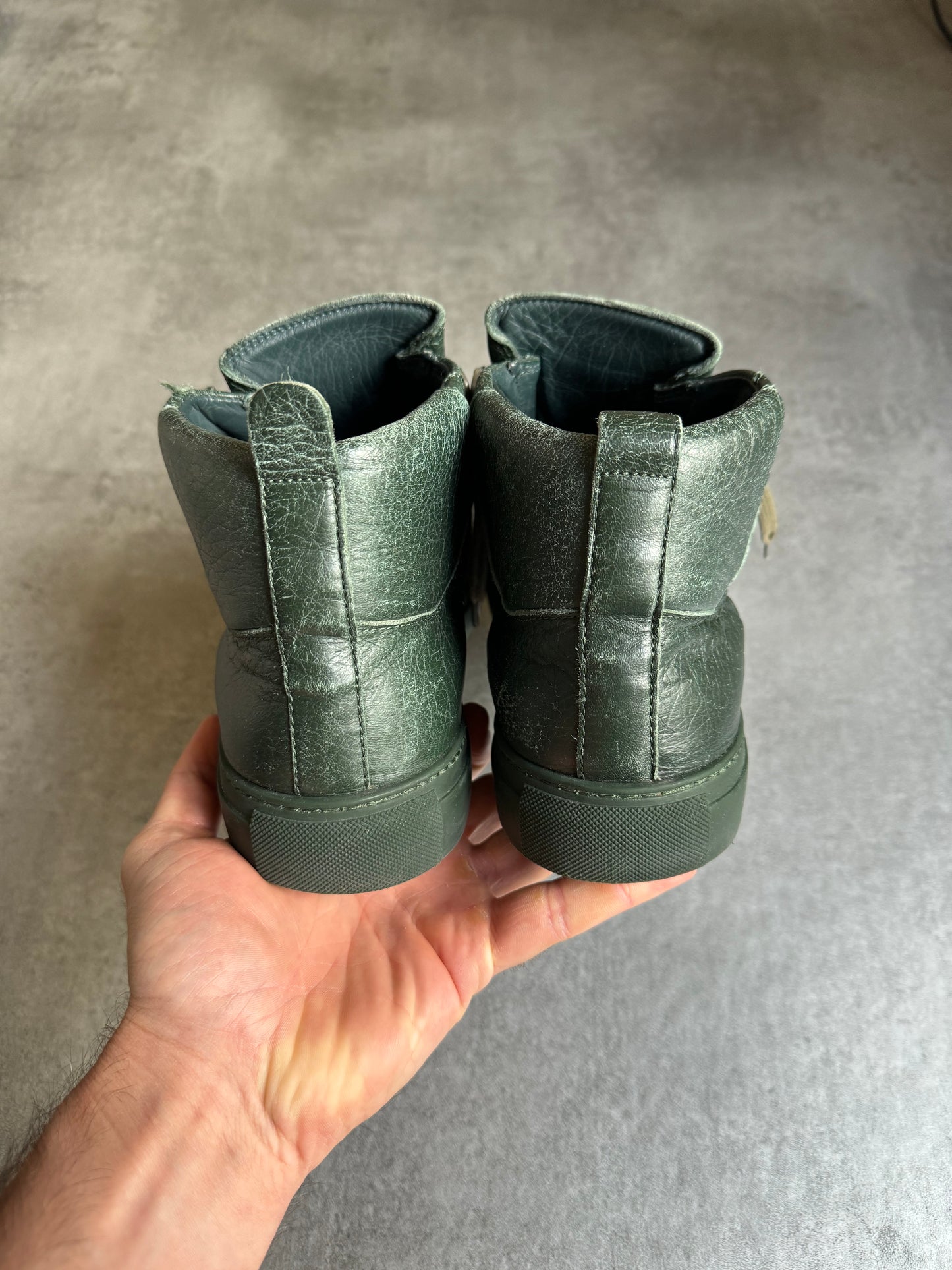 Balenciaga Arena High Green Leather Shoes (45) - 4