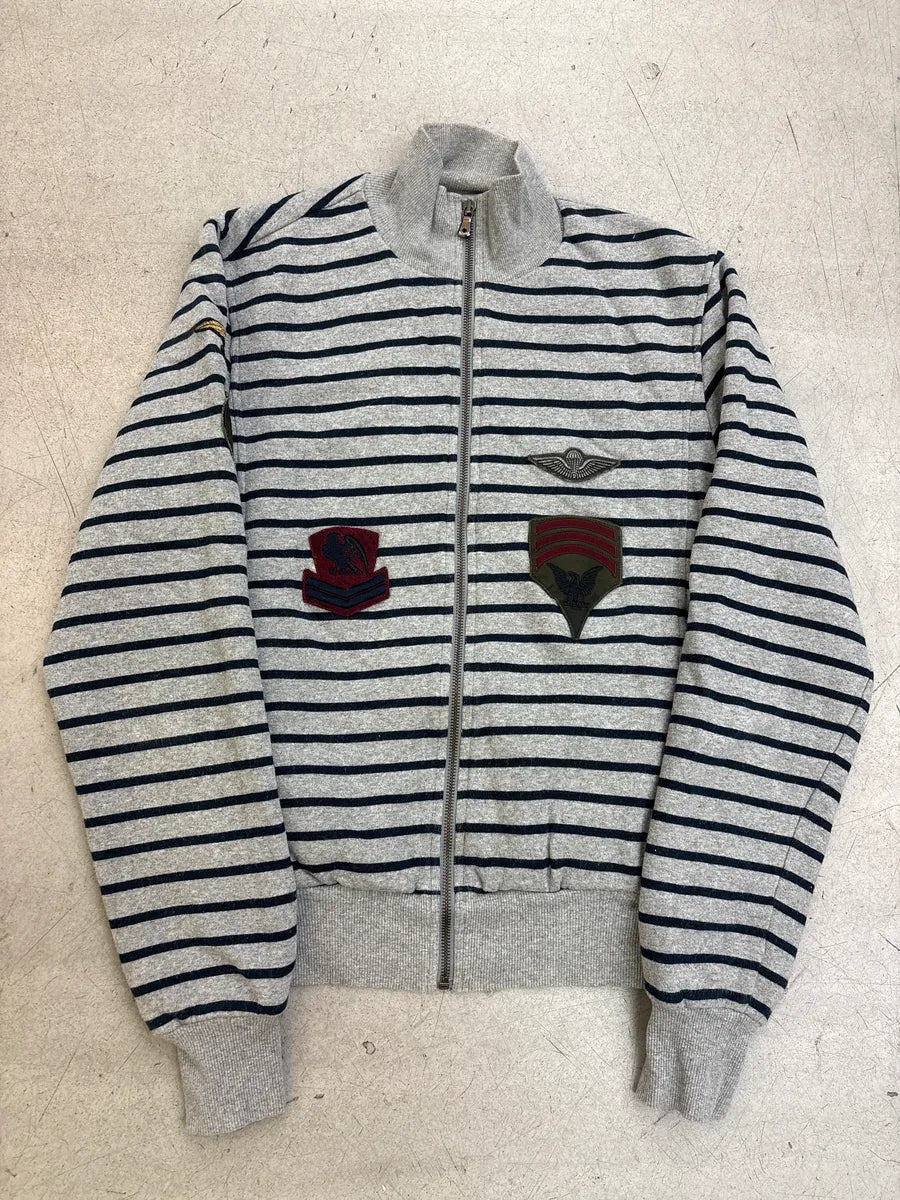 AW2005 Dolce & Gabbana Grey Striped Military Patches Zip-Up Sweater diGQdJOx 0