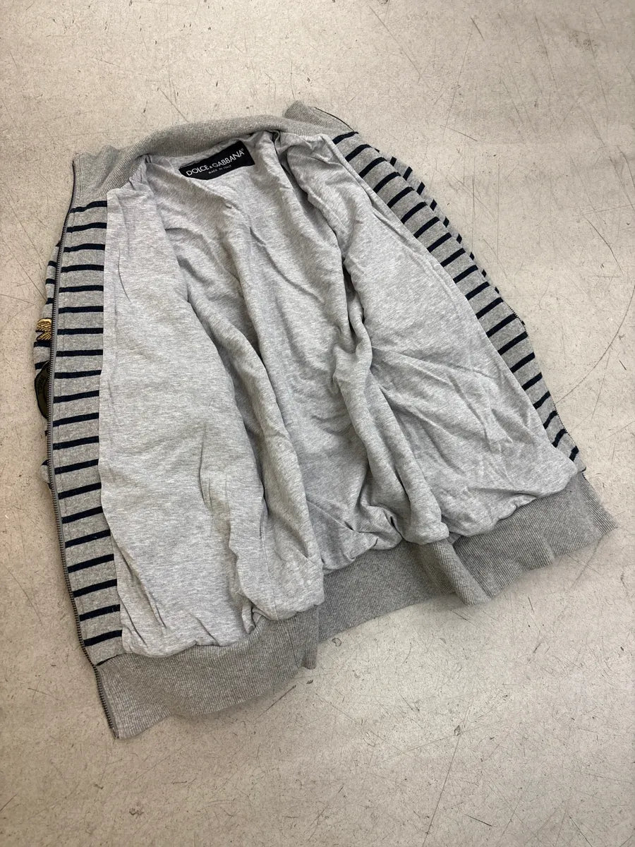 AW2005 Dolce & Gabbana Grey Striped Military Patches Zip-Up Sweater diGQdJOx 6