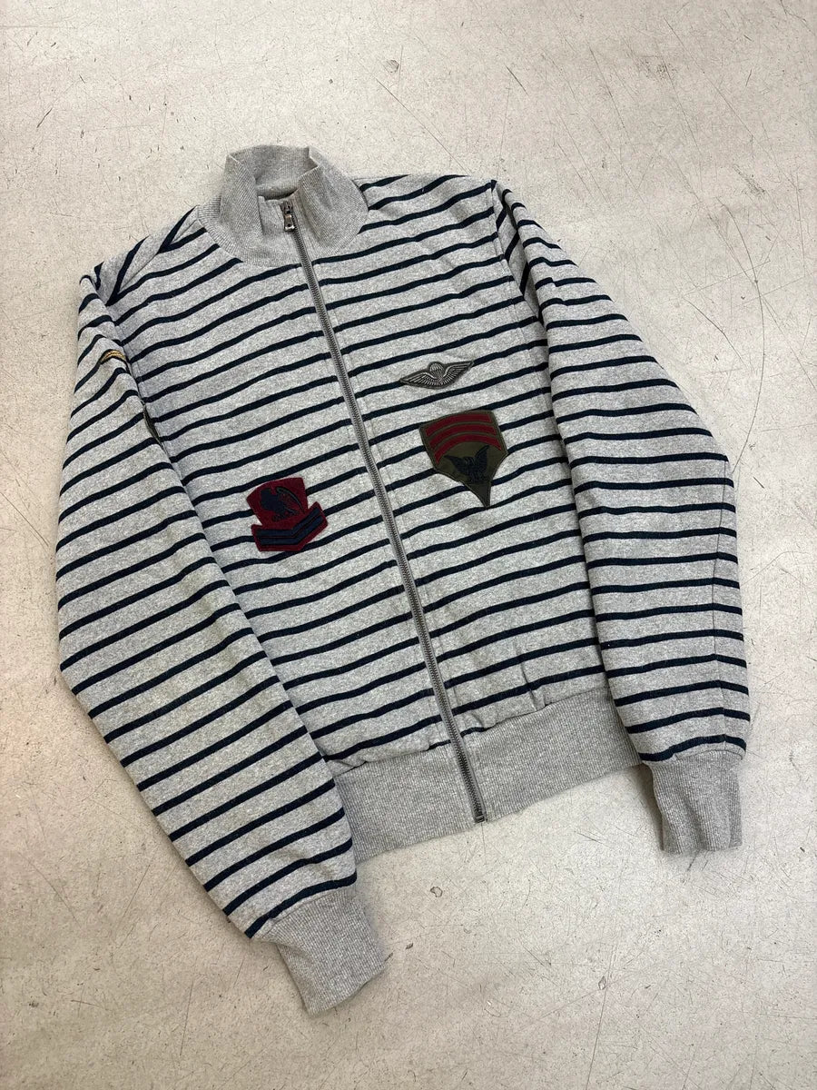 AW2005 Dolce & Gabbana Grey Striped Military Patches Zip-Up Sweater diGQdJOx 3