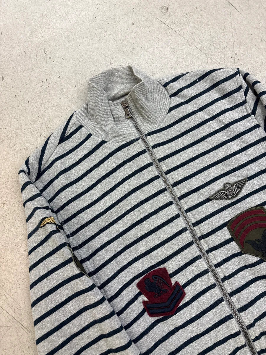 AW2005 Dolce & Gabbana Grey Striped Military Patches Zip-Up Sweater diGQdJOx 4
