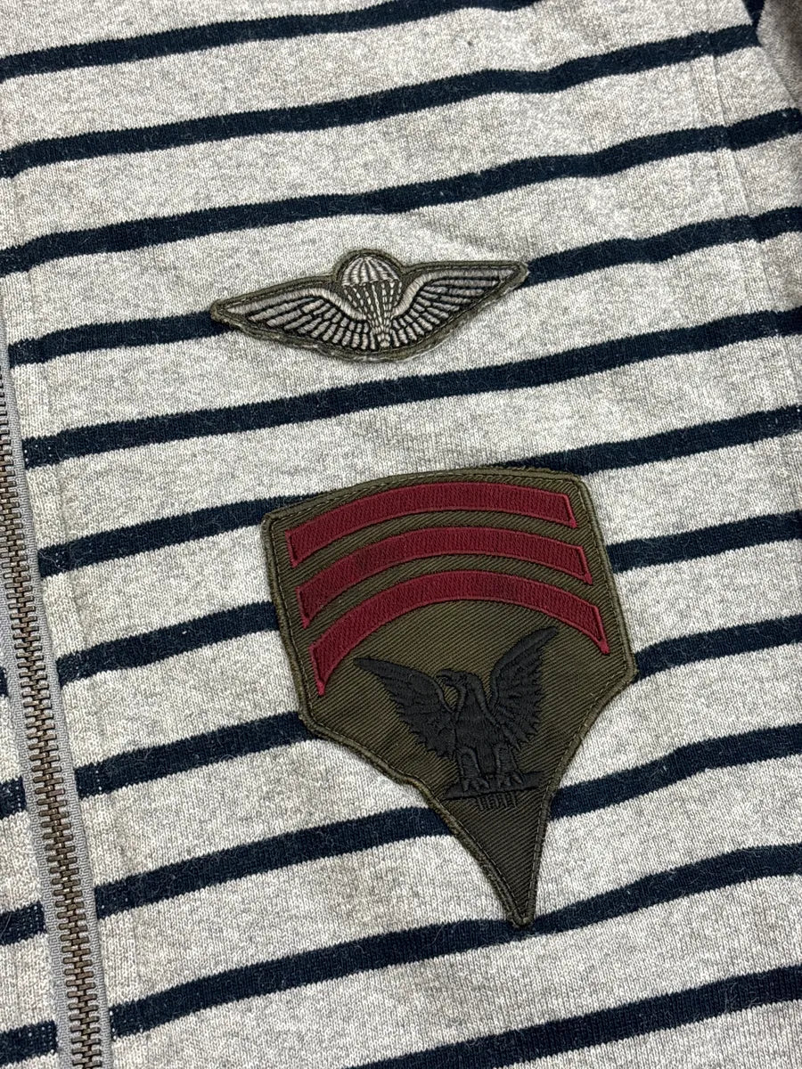 AW2005 Dolce & Gabbana Grey Striped Military Patches Zip-Up Sweater diGQdJOx 11
