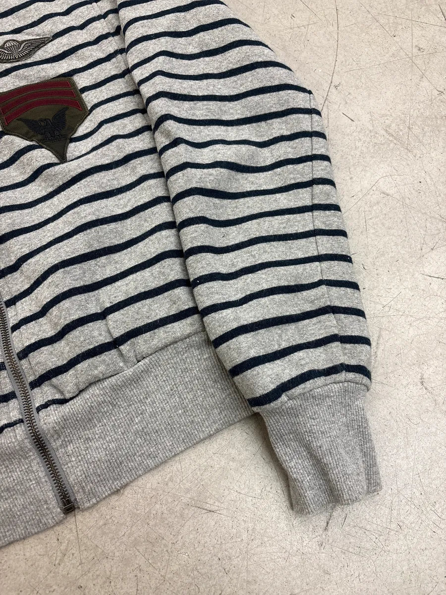 AW2005 Dolce & Gabbana Grey Striped Military Patches Zip-Up Sweater diGQdJOx 7