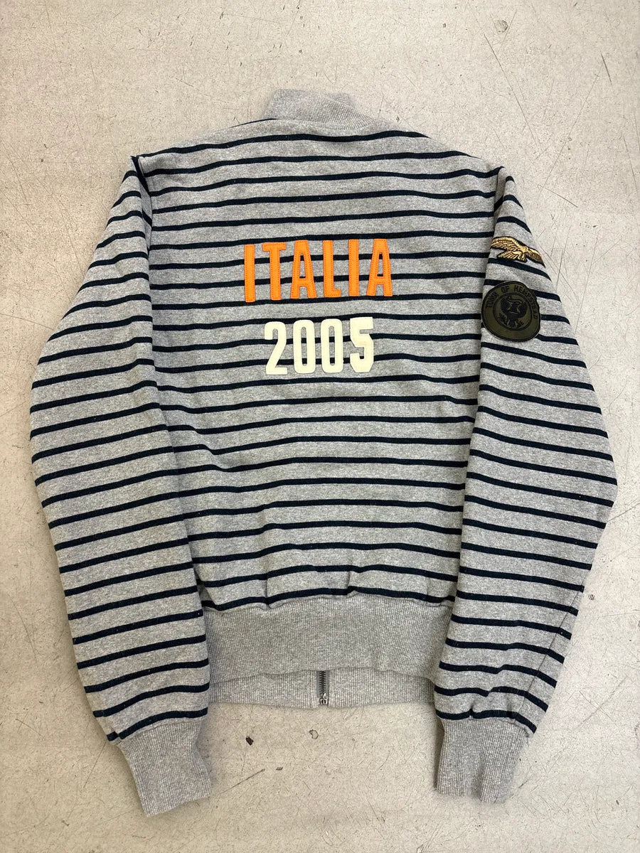 AW2005 Dolce & Gabbana Grey Striped Military Patches Zip-Up Sweater diGQdJOx 5