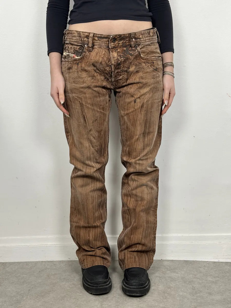 Diesel Abstract Painted Effect Brown Gradient Denim Jeans wZBfJxu 2