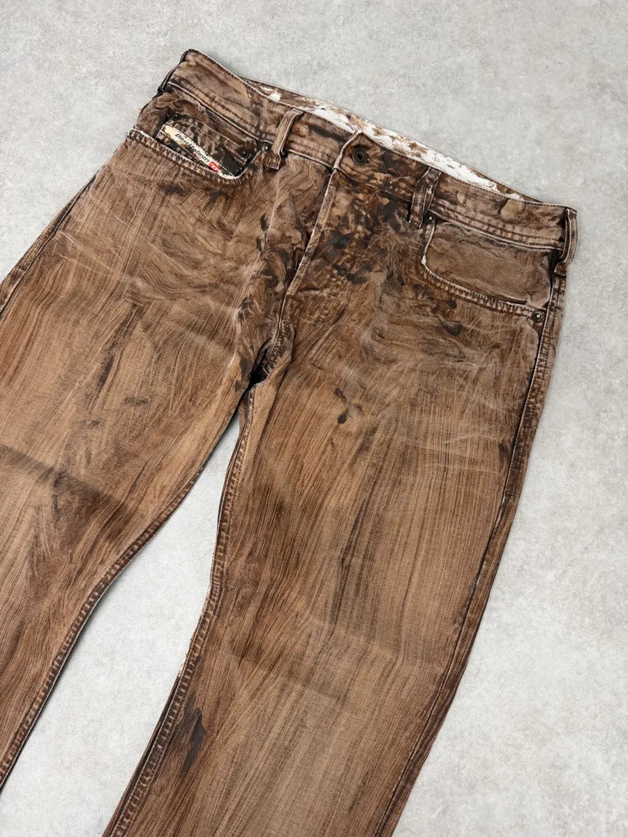 Diesel Abstract Painted Effect Brown Gradient Denim Jeans wZBfJxu 7