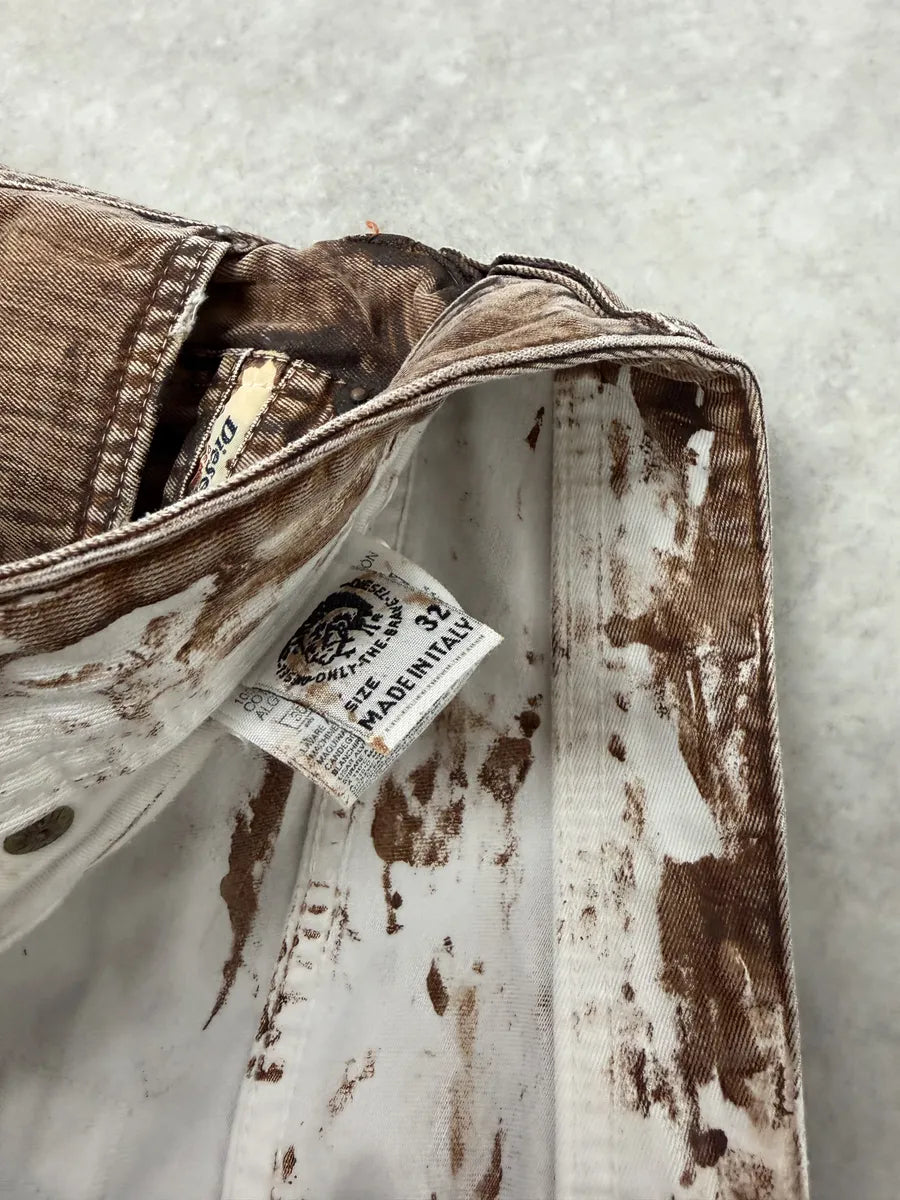 Diesel Abstract Painted Effect Brown Gradient Denim Jeans wZBfJxu 8