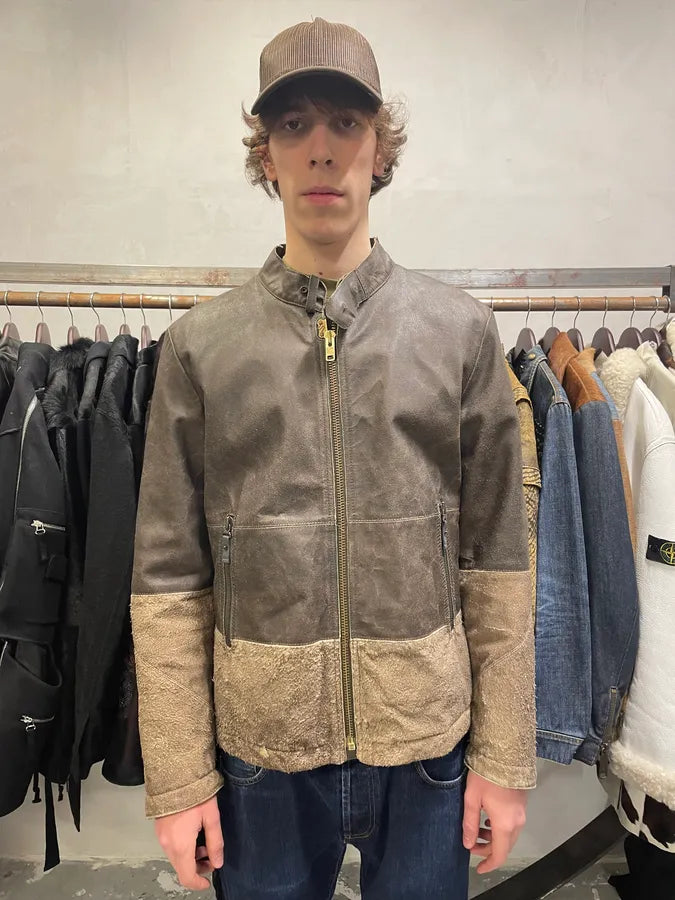 Diesel Avant-Garde Textured Hybrid Brown Leather Jacket (L) GsqGlmy 1